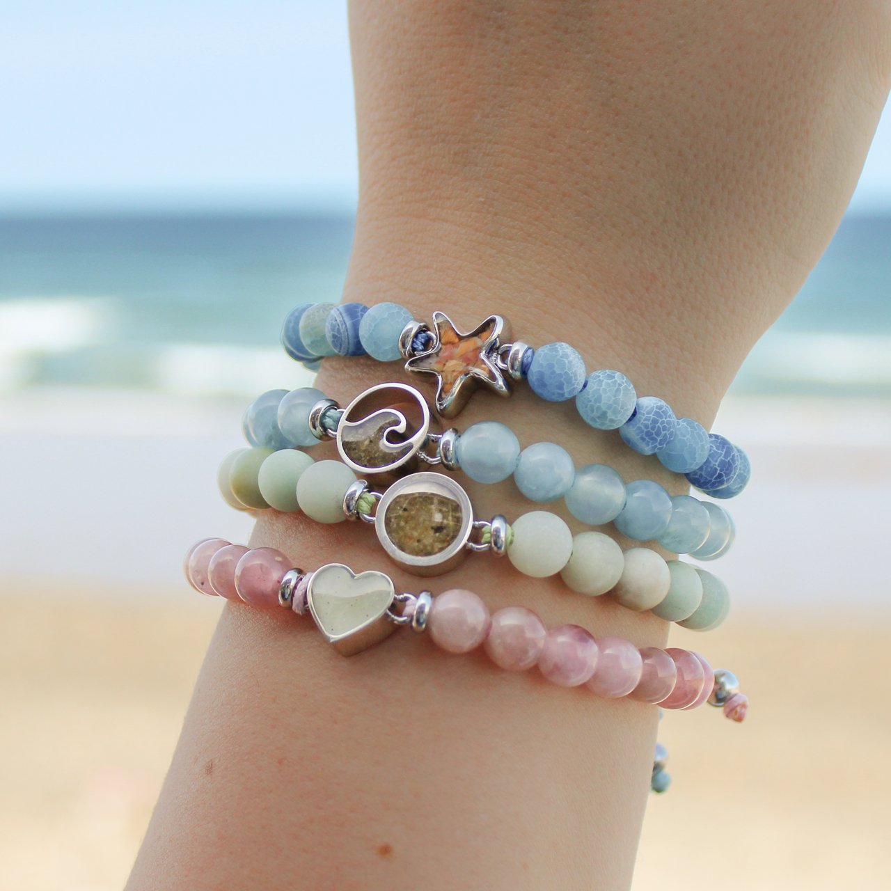 Artful Bracelets's adjustable starfish bracelet in Weathered Agate, the perfect summer bracelet.