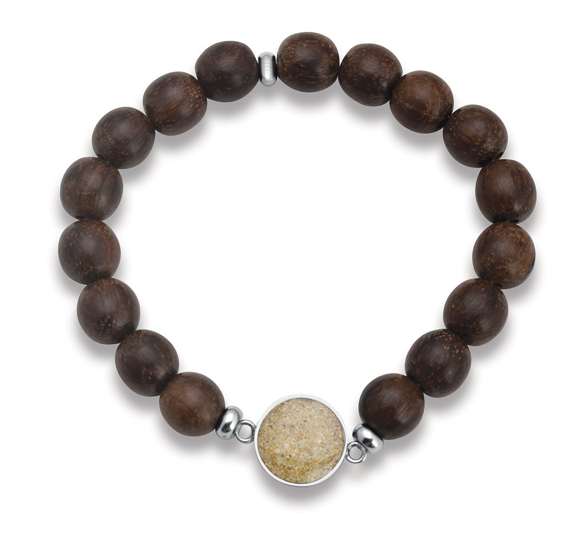 Artful Bracelets's Men's Beaded Bracelet in Wood with customizable sand or earth element in pendant.