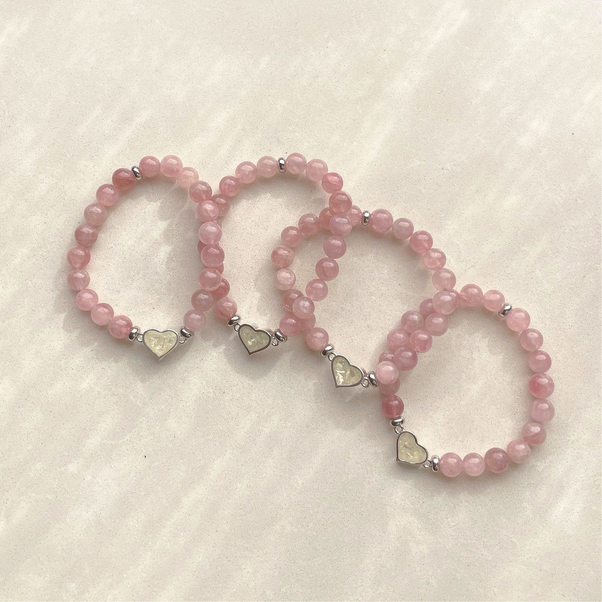 Rose Quartz Heart Beaded Bracelet by Artful Bracelets, the perfect summer addition.