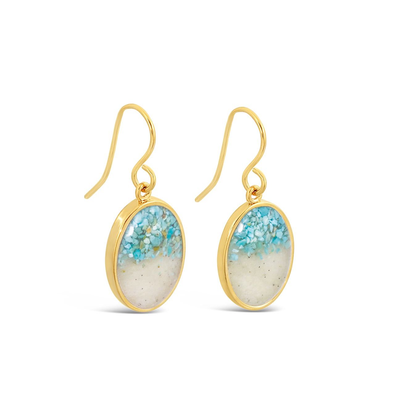 Large sandrop earrings with sterling silver and 14k gold and a turquoise gradient for Artful Bracelets's Mother's Day Gift Guide.