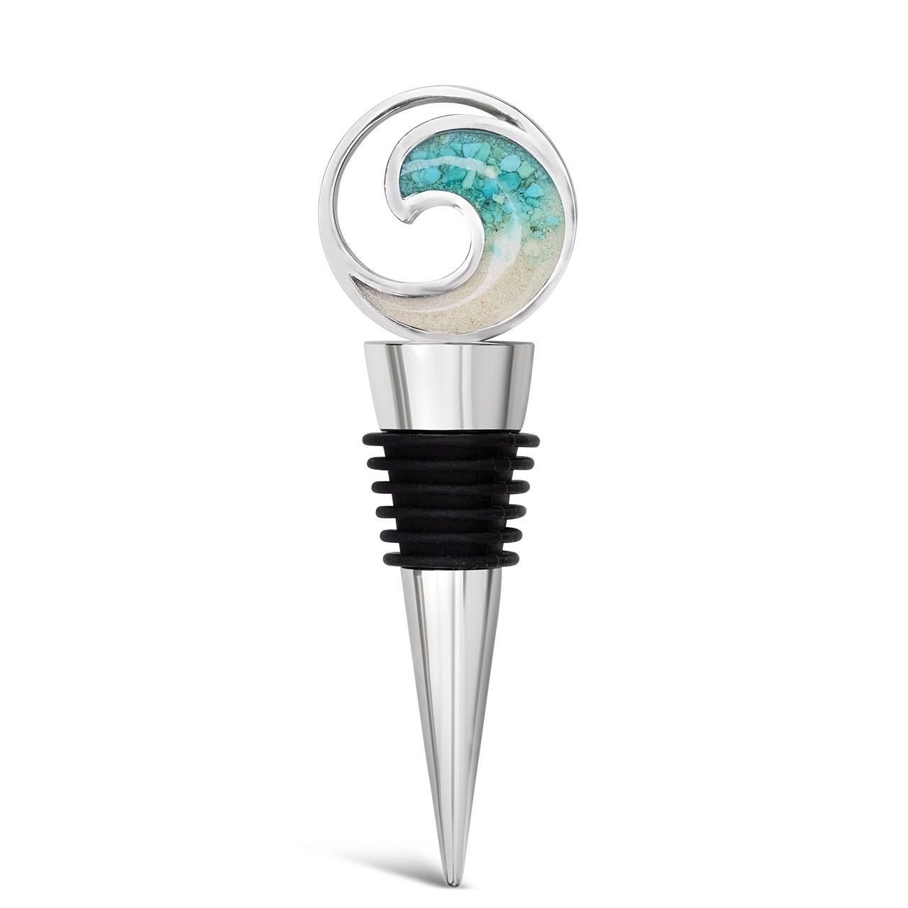 Turquoise Gradient Wave Wine Stopper, the perfect gift for Mother's Day.